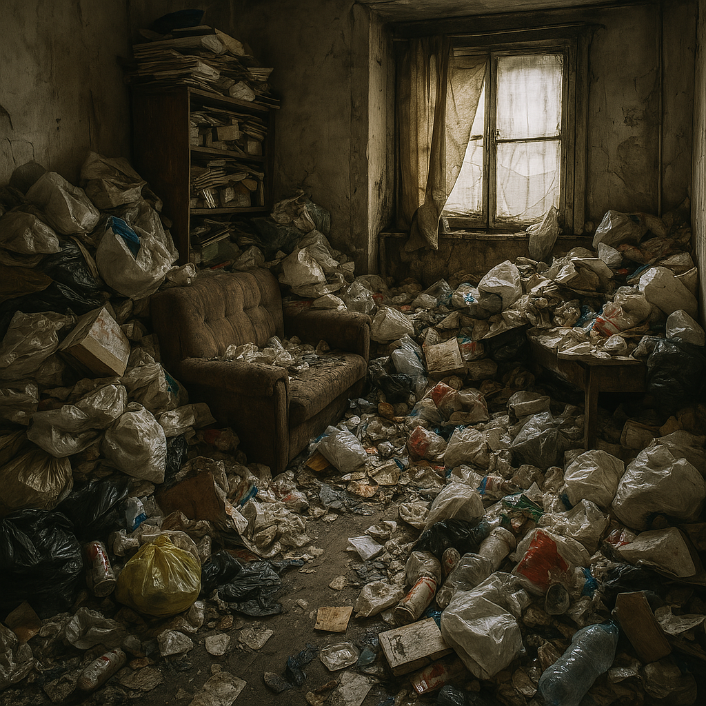 empresa de limpieza sindrome de diogenes en valencia - basura acumulada en salón